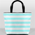 Horizontal Stripes - White and Celeste Cyan Bucket Bag