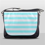 Horizontal Stripes - White and Celeste Cyan Messenger Bag
