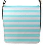 Horizontal Stripes - White and Celeste Cyan Flap Closure Messenger Bag (S)