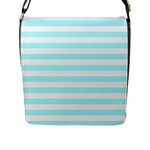 Horizontal Stripes - White and Celeste Cyan Flap Closure Messenger Bag (L)