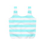 Horizontal Stripes - White and Celeste Cyan Full Print Recycle Bag (S)