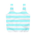 Horizontal Stripes - White and Celeste Cyan Full Print Recycle Bag (M)
