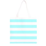 Horizontal Stripes - White and Celeste Cyan Grocery Light Tote Bag