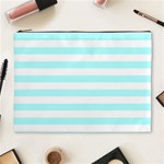 Horizontal Stripes - White and Celeste Cyan Cosmetic Bag (XL)