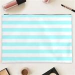 Horizontal Stripes - White and Celeste Cyan Cosmetic Bag (XXL)