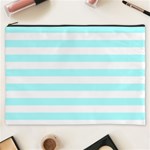 Horizontal Stripes - White and Celeste Cyan Cosmetic Bag (XXXL)