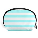 Horizontal Stripes - White and Celeste Cyan Accessory Pouch (Large)