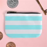 Horizontal Stripes - White and Celeste Cyan Mini Coin Purse
