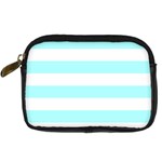 Horizontal Stripes - White and Celeste Cyan Digital Camera Leather Case