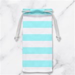 Horizontal Stripes - White and Celeste Cyan Jewelry Bag