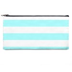 Horizontal Stripes - White and Celeste Cyan Pencil Case