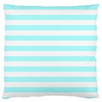 Horizontal Stripes - White and Celeste Cyan Large Cushion Case (One Side)