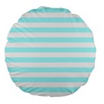 Horizontal Stripes - White and Celeste Cyan Large 18  Premium Round Cushion