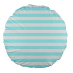 Horizontal Stripes - White and Celeste Cyan Large 18  Premium Flano Round Cushion