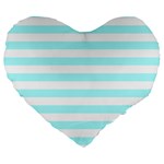 Horizontal Stripes - White and Celeste Cyan Large 19  Premium Heart Shape Cushion