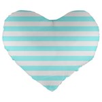 Horizontal Stripes - White and Celeste Cyan Large 19  Premium Flano Heart Shape Cushion