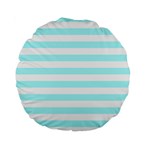 Horizontal Stripes - White and Celeste Cyan Standard 15  Premium Round Cushion