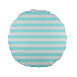 Horizontal Stripes - White and Celeste Cyan Standard 15  Premium Flano Round Cushion