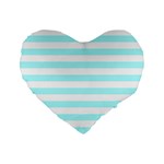 Horizontal Stripes - White and Celeste Cyan Standard 16  Premium Heart Shape Cushion