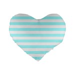 Horizontal Stripes - White and Celeste Cyan Standard 16  Premium Flano Heart Shape Cushion