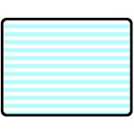 Horizontal Stripes - White and Celeste Cyan Fleece Blanket (Large) (One Side)