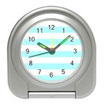 Horizontal Stripes - White and Celeste Cyan Desk Alarm Clock