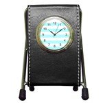 Horizontal Stripes - White and Celeste Cyan Pen Holder Desk Clock