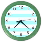 Horizontal Stripes - White and Celeste Cyan Color Wall Clock