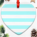 Horizontal Stripes - White and Celeste Cyan Heart Ornament (Two Sides)