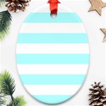 Horizontal Stripes - White and Celeste Cyan Oval Ornament (Two Sides)