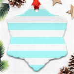 Horizontal Stripes - White and Celeste Cyan Snowflake Ornament (Two Sides)