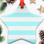 Horizontal Stripes - White and Celeste Cyan Ornament (Star)