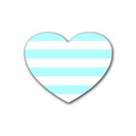 Horizontal Stripes - White and Celeste Cyan Heart Coaster (4 pack)