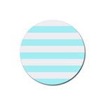 Horizontal Stripes - White and Celeste Cyan Rubber Coaster (Round)