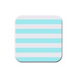 Horizontal Stripes - White and Celeste Cyan Rubber Square Coaster (4 pack)