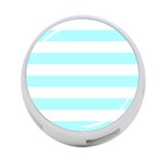 Horizontal Stripes - White and Celeste Cyan 4-Port USB Hub (One Side)