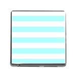 Horizontal Stripes - White and Celeste Cyan Memory Card Reader (Square)
