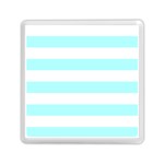 Horizontal Stripes - White and Celeste Cyan Memory Card Reader with Storage (Square)