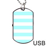Horizontal Stripes - White and Celeste Cyan Dog Tag USB Flash (One Side)