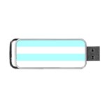 Horizontal Stripes - White and Celeste Cyan Portable USB Flash (One Side)