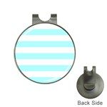 Horizontal Stripes - White and Celeste Cyan Golf Ball Marker Hat Clip