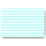 Horizontal Stripes - White and Celeste Cyan Large Doormat