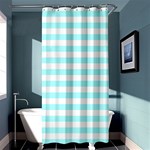 Horizontal Stripes - White and Celeste Cyan Shower Curtain 36  x 72  (Stall)