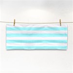 Horizontal Stripes - White and Celeste Cyan Hand Towel