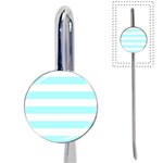 Horizontal Stripes - White and Celeste Cyan Book Mark