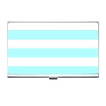 Horizontal Stripes - White and Celeste Cyan Business Card Holder