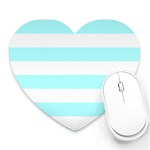 Horizontal Stripes - White and Celeste Cyan Heart Mousepad