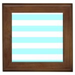 Horizontal Stripes - White and Celeste Cyan Framed Tile