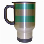 Horizontal Stripes - White and Celeste Cyan Travel Mug (Silver Gray)