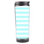 Horizontal Stripes - White and Celeste Cyan Travel Tumbler